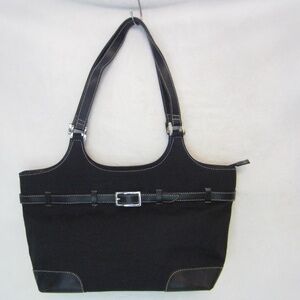 Maxx New York Black Double Strapped Shoulder Tote Silver Buckle Accent Zipper